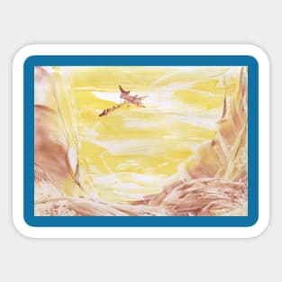 Mountain landscape with dragon. Encaustic, art decoration, sketch. Sticker